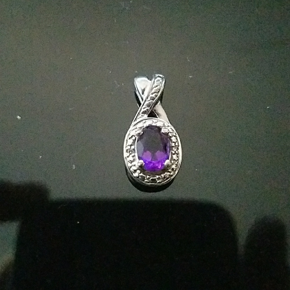 Sterling Silver Amethyst Colored Stone Pendant - image 1